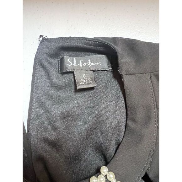 SL Fashions Sleeveless‎ Party Dress Black With Pearl Accents  Size 6 SLNY - Picture 8 of 11